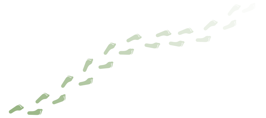 Små grønne fotspor som leder opp til til høyre